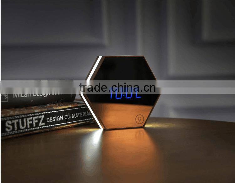 Latest Arrival Digital Alarm Clock With Make-up Mirror LED Night Light Digital Thermometer Multifunctional Wall Desk Clock