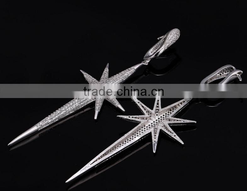 Wholesale Stock Small Order Fashion Women long Star Zircon Earrings
