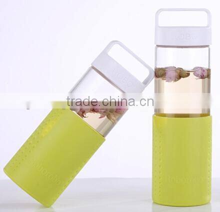 Supply Creative fashion Portable lead-free glass bottle / silicone sports cup (450ml)