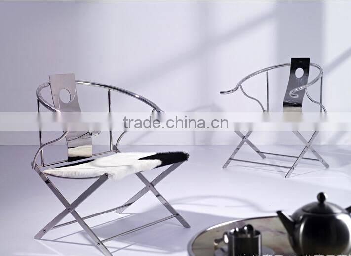 2015 white and black dairy cow leather stainless steel leisure chair A816