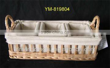 2016 Chinese popular S/4 canvas lined willow storage basket with flax lining