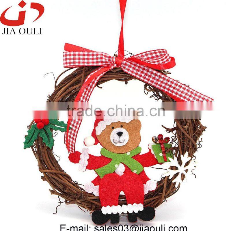 Hot sales Christmas decorations with santa claus rattan Christmas wreath Ornament