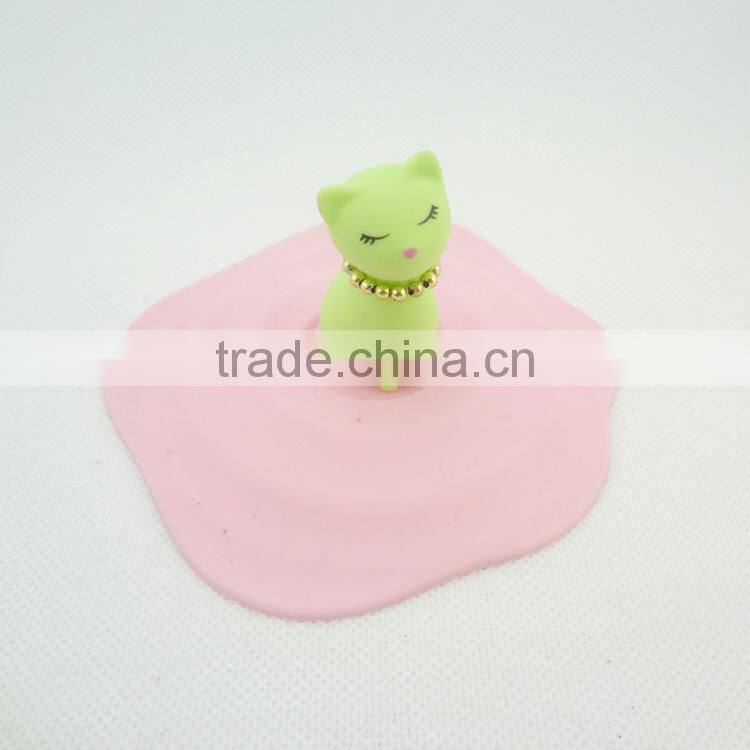 Food grade silicone rubber Anti-dust Airtight Seal Silicone Drink Cup Lids with cat head shape