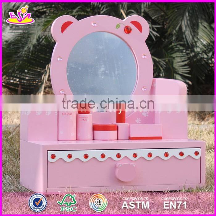 2017 New design lovely pink girls wooden toy dressing table W08H077