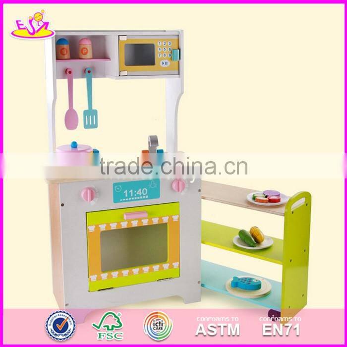 2017 new design funny kids wooden kitchen play set with shelf W10C270