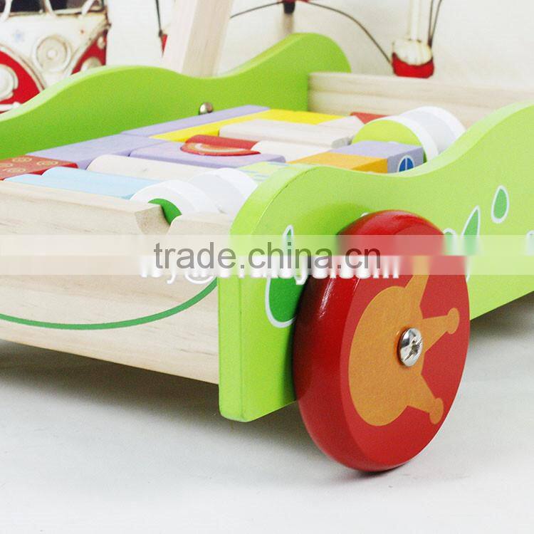 wholesale educational wooden baby activity walker funny toys wooden baby activity walker with building blocks W16E076
