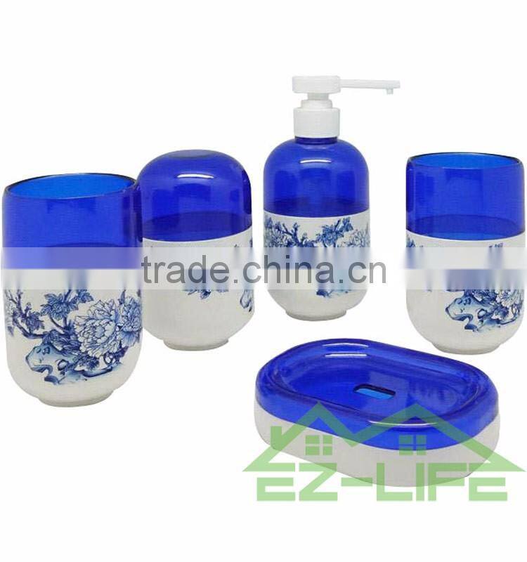 Best 5pcs High quality cool China blue and white Bathroom Accessory Sets