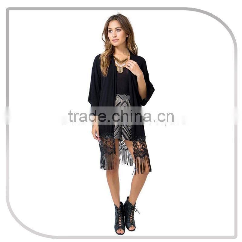Japanese Sex Girl Kimono Style Chiffon and Lace Fringed Hem Tassel Women Cardigan 2016