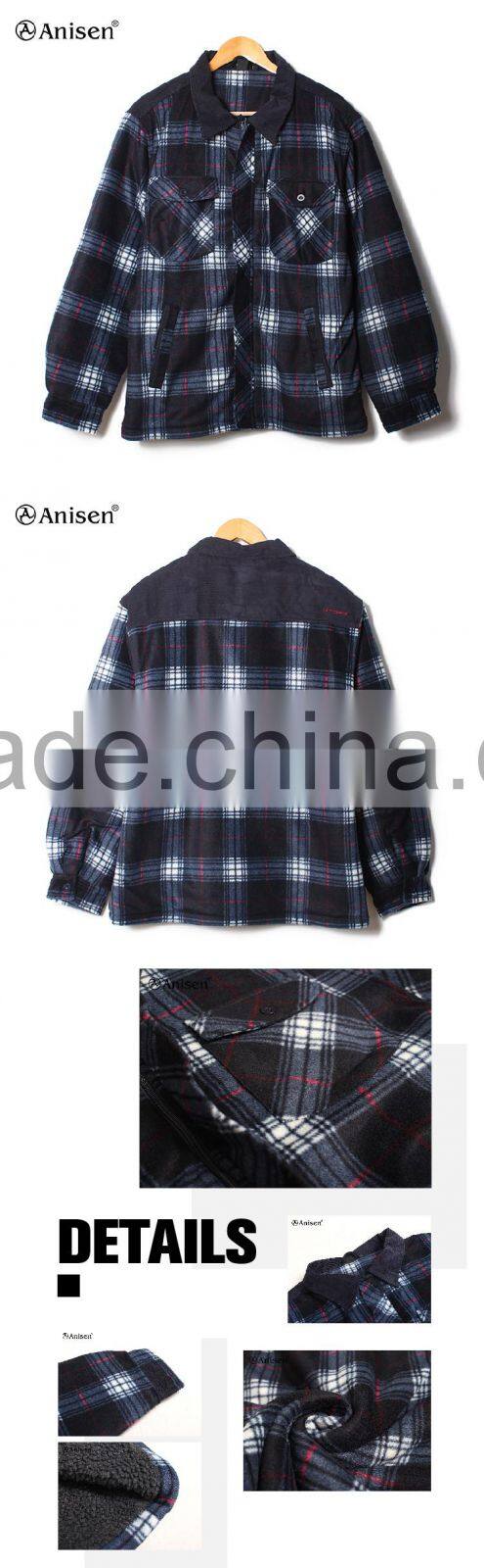 wholesale custom design hooded men fleece plaids jacket