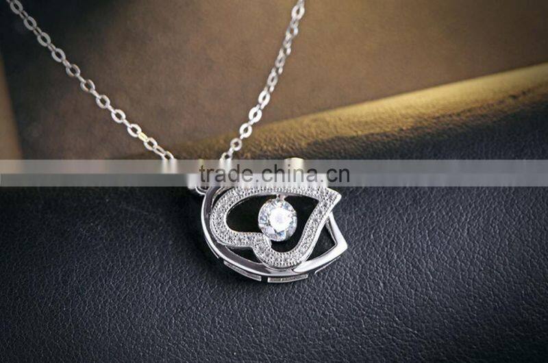 Popular Girl Fashion Girls Dainty Double Heart Pendant Necklace With AAA Zircon