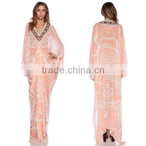 Indian Girls Kaftan Sexy Wear Poncho Fashionable Caftan Dress Poly Silk Girls Long Kaftan