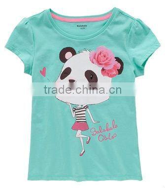 girls newest design short sleeve t shirt with water base printing