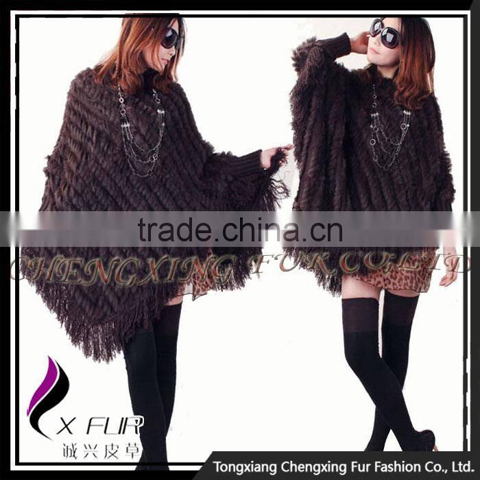 CX-B-37A Fashion Custom Women Sweater Large Rabbit Fur Cape Poncho Shawl