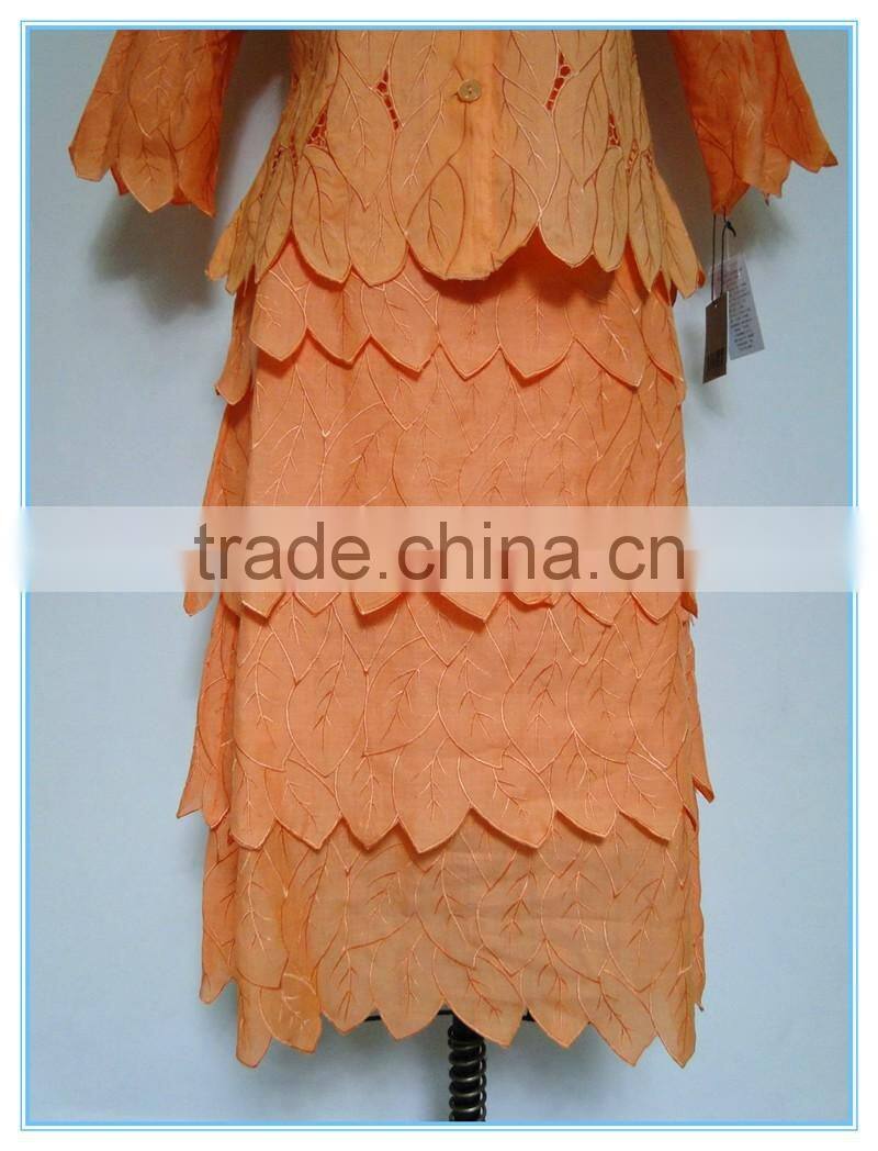 Ladies Wholesale Leaves Pattern Embroidery Cutwork Church Dresses Suits