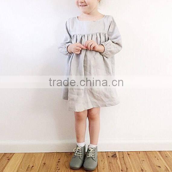 Babydoll Dress In Linen Fabric Elastic Cuffs Baby Girls Dress Designs Plus Size
