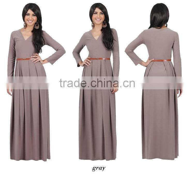 New 2016 Women's V-Neck Long Sleeve Elegant Evening muslim dress abaya