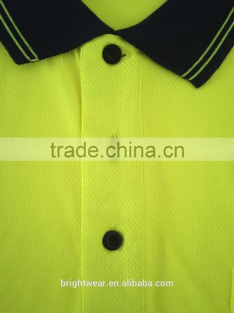 Men's fluorescent two-tone protective reflective generic segmented tapes UPF bulk safety polo shirt