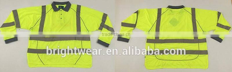 Fluorescent long sleeve hi vis safety Europe birdeye polyester mens reflective polo shirt