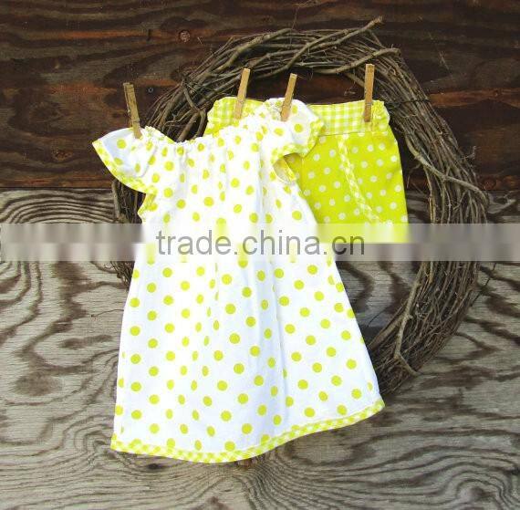 2016 girls wholesale boutique swimsuit clothing yellow polka dot swimwear two piece baby girl clothes with sun flower bikini set