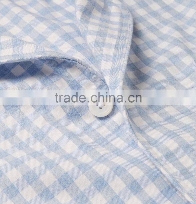 Light Blue and White Checked Men Loungewear Set Long Sleeves Shirt and Trousers