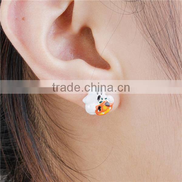 Ear Studs Earrings White Orange Halloween Ghost Pumpkin x 11mm