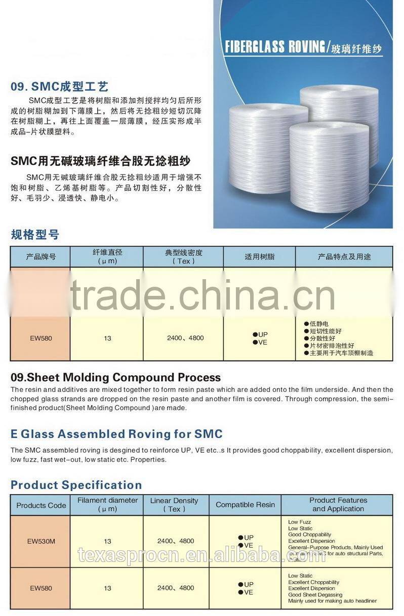 2400TEX 4800TEX E-Glass Assembled Fiberglass SMC Roving