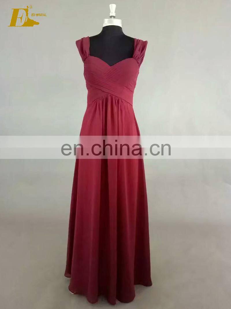 Detachable Spaghetti Strap And Off Shoulder Wine Red Long Bridesmaid Dress