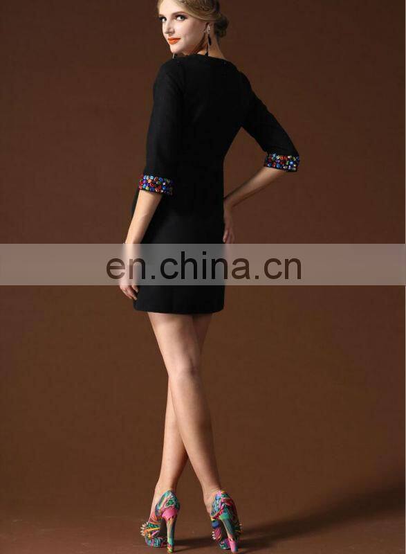 Beaded woolen dress ladies korean dress new fashion