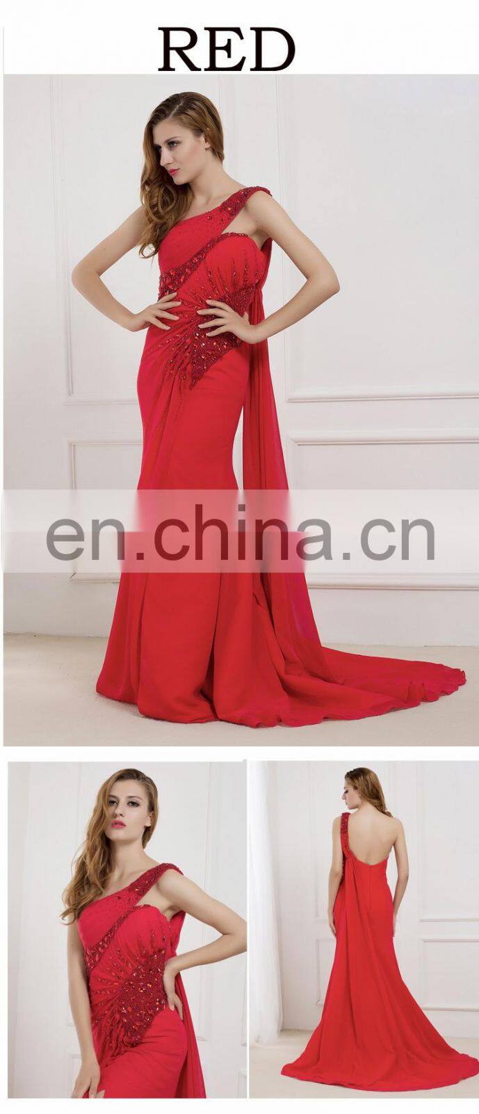 C5046 One shoulder beaded Side slit chiffon Sexy pakistani bridal dress