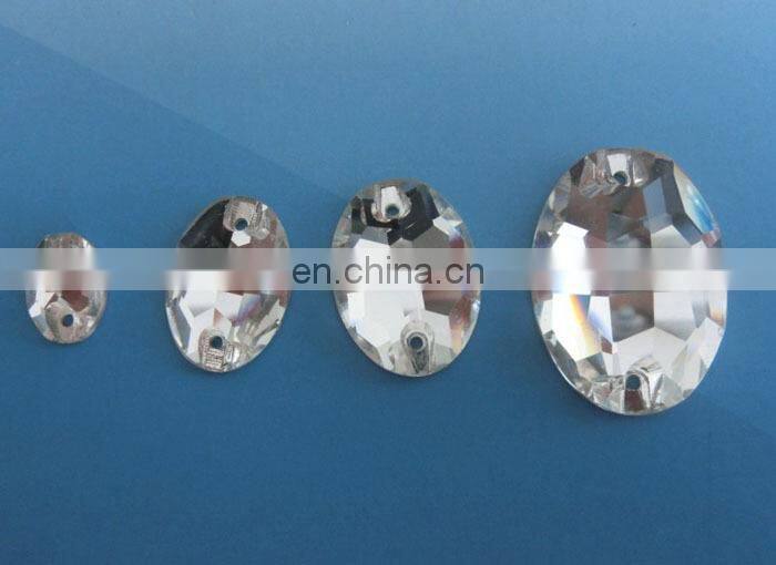 oval sew on glass flat back stone with holes china supplier sew on rhinestones