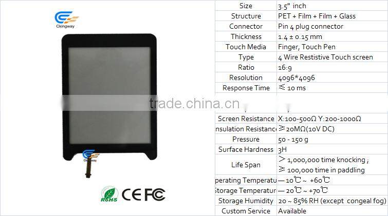 3.5 inch glass touch button panel for GPS and Medical Dervice