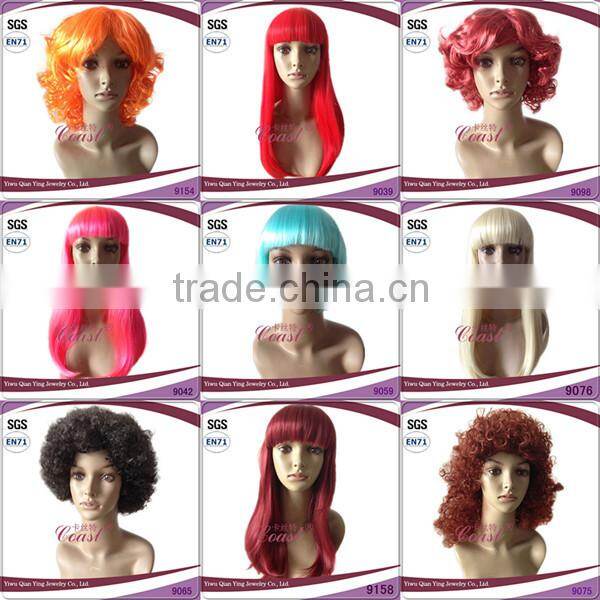 Artificial long pink with white colored synthetic relaxed straight women party hair