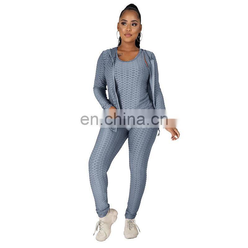 Customized LOGO Valentine's Day Clothes New Spring and Autumn Hooded Zipper Plus Size Sweater Sports Three-piece Yoga Set