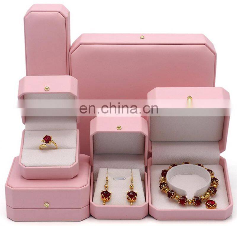 Wholesale Custom Octagonal Shape Pink Pu Leather Jewelry Box with Logo Ring Box