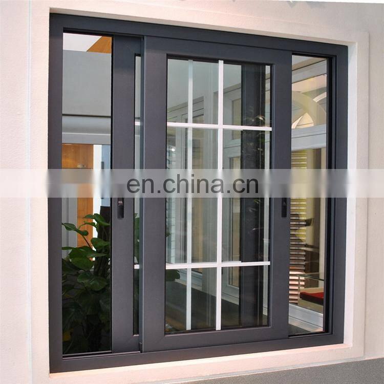 powder coating aluminum triple track inside grill glass sliding window with mosquito net