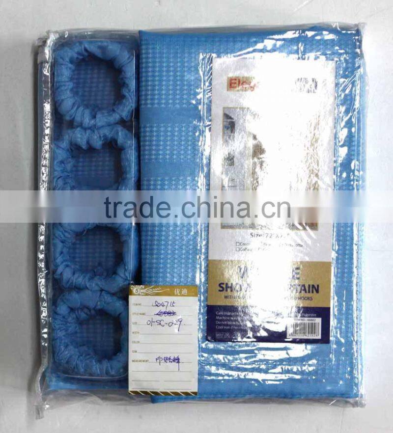 WAFFLE SHOWER CURTIAN WITH LINER WITH 12 PCS FABRIC HOOKS