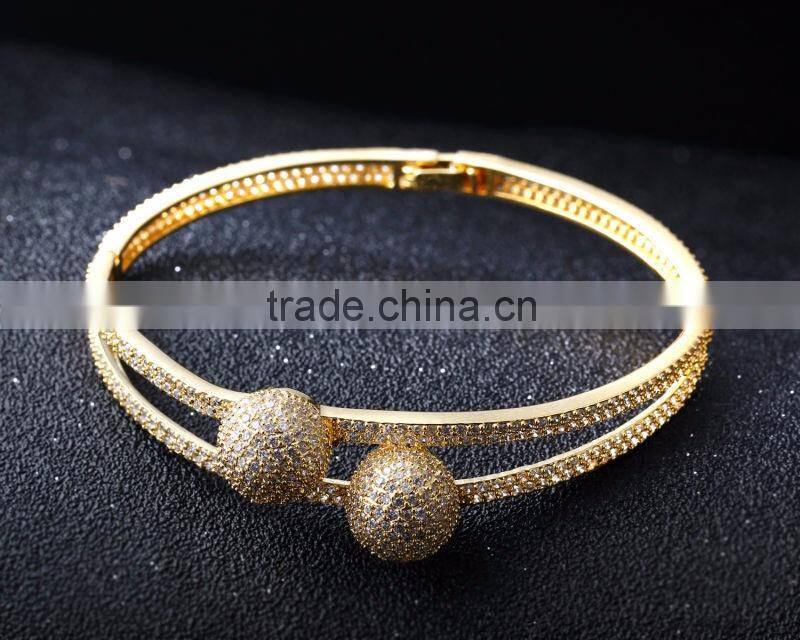 Alibaba Express Wholesale Double Ball Pave Setting CZ Fashion Bangle for Women