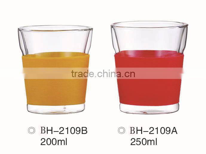 CE/EU/FDA/SGS/LFGB HANDBLOWN DOUBLE WALL TEA GLASS CUP WITH SILICONE SLEEVE