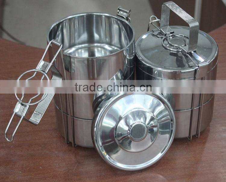 stainless steel color 2 layers hot lunch box/ insulated tiffin hand pot/ food carrier