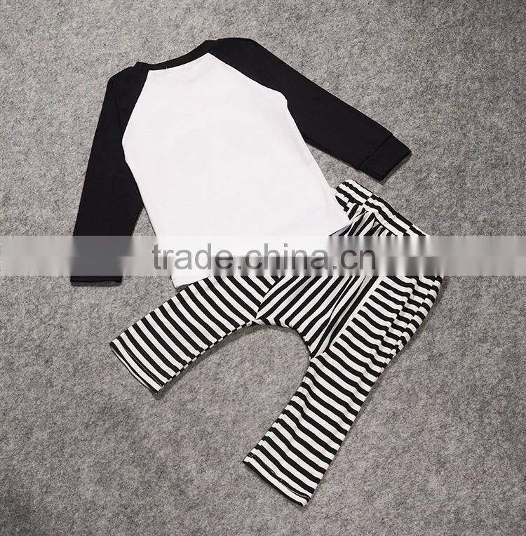 2016 Spring autumn children clothes sets kids cartoon pandas outfits baby long sleeve t-shirt + stripe long pants suits