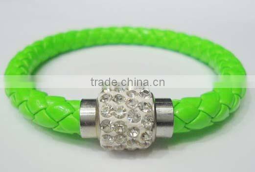 Neon color leather magnet bracelet with fireball