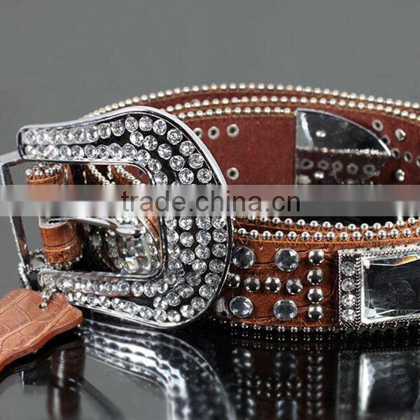 Fashion Rhinestone Crown Fleur De Lis Leather Belt