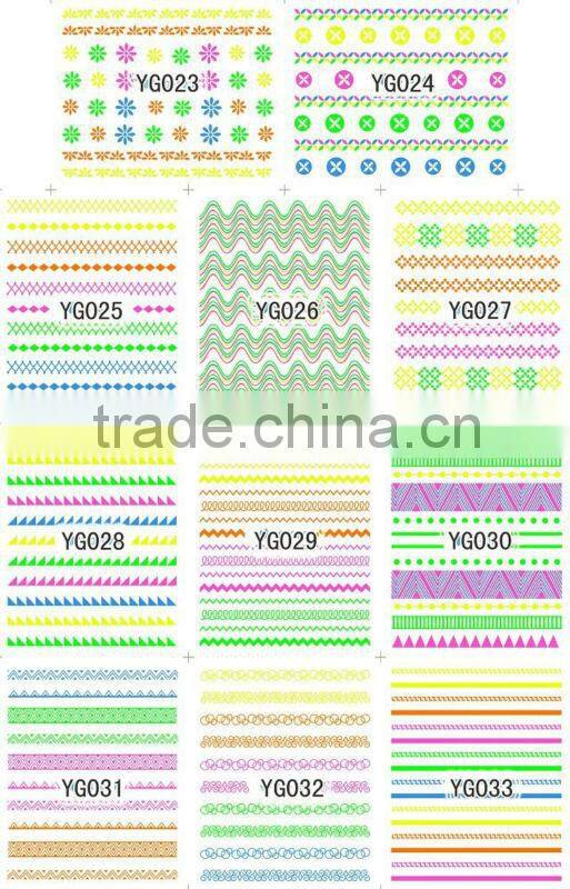 Unique 4 pcs Cute Colorful Fluorescent False Nail Tips Decals Nail Art Stickers Skull Moon Cross Lattice