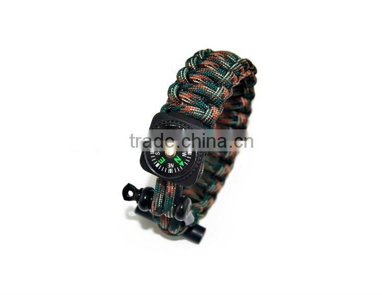 Survival Kit Paracord Bracelet Flint Fire Starter with compass