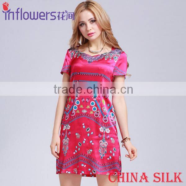 Beautiful Red Summer Floral Print Long Dress 100 Silk beach dress wholesale