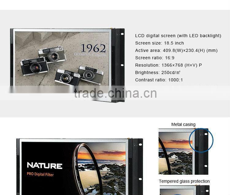 Flintstone 19 inch auto play video display, loop play LCD advertising video screen, LCD play video screen