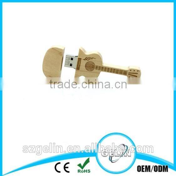 Guitar shape wooden and bamboo material usb many packaging avalibale