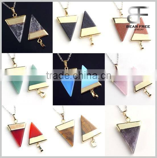 New Trendy Gold Plated Semi-Precious Gemstones Triangular Pyramid Chakra Pendant For Necklace