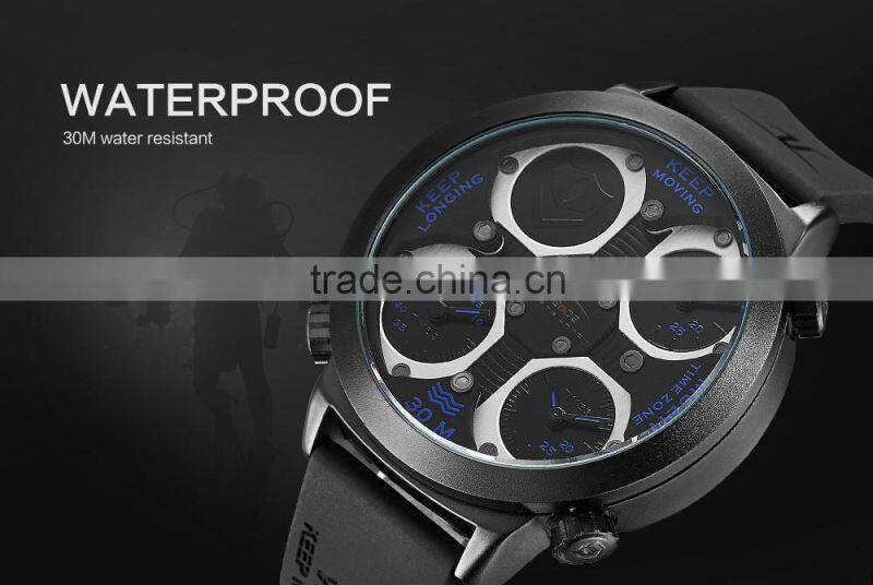 Weide mutiple time zones quartz watch, stainless steel quartz watches bezel japan 30m water resistant luxury watch for men