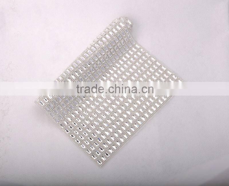 wholesale hot fix rhinestone mesh trimming with 8*8mm glass stone for garment accessories